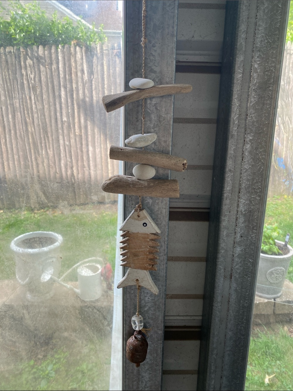 Natural Driftwood Fish WIND CHIME White and Tan